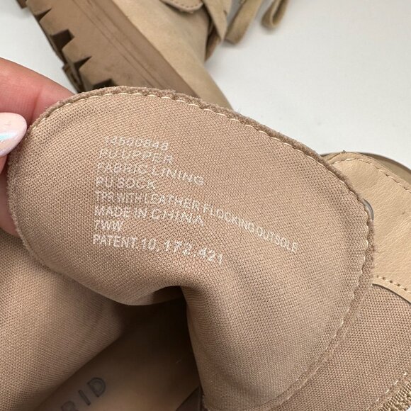 Tan Beige Chunky Faux Suede Lace-Up Hiker Bootie - Size 7 Wide Width - Picture 5 of 13